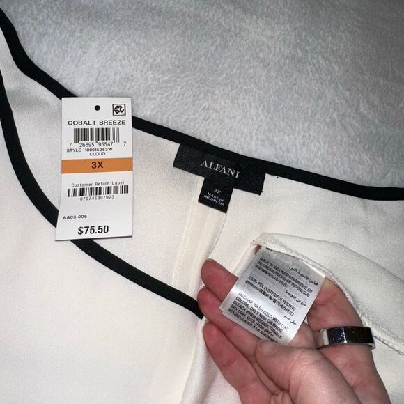 Alfani Women’s Cobalt Breeze Ruffle Sleeve Shirt Cream Black 3XL EUC - Picture 9 of 10